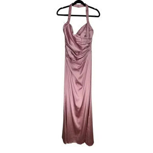 Adrianna Papell - Size 6 - Sample Baby Pink Halter Maxi Prom‎ Satin Dress